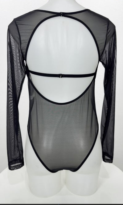 Back view of the Primrose black lace bodysuit on a mannequin.